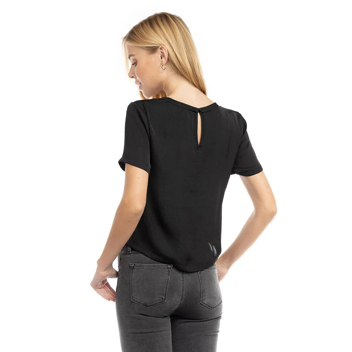 Black Short Sleeve Woven T-shirt: