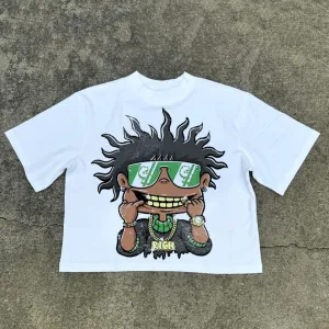 Blavra Fly Rich Big Face Graphic Cotton Cropped T-Shirt