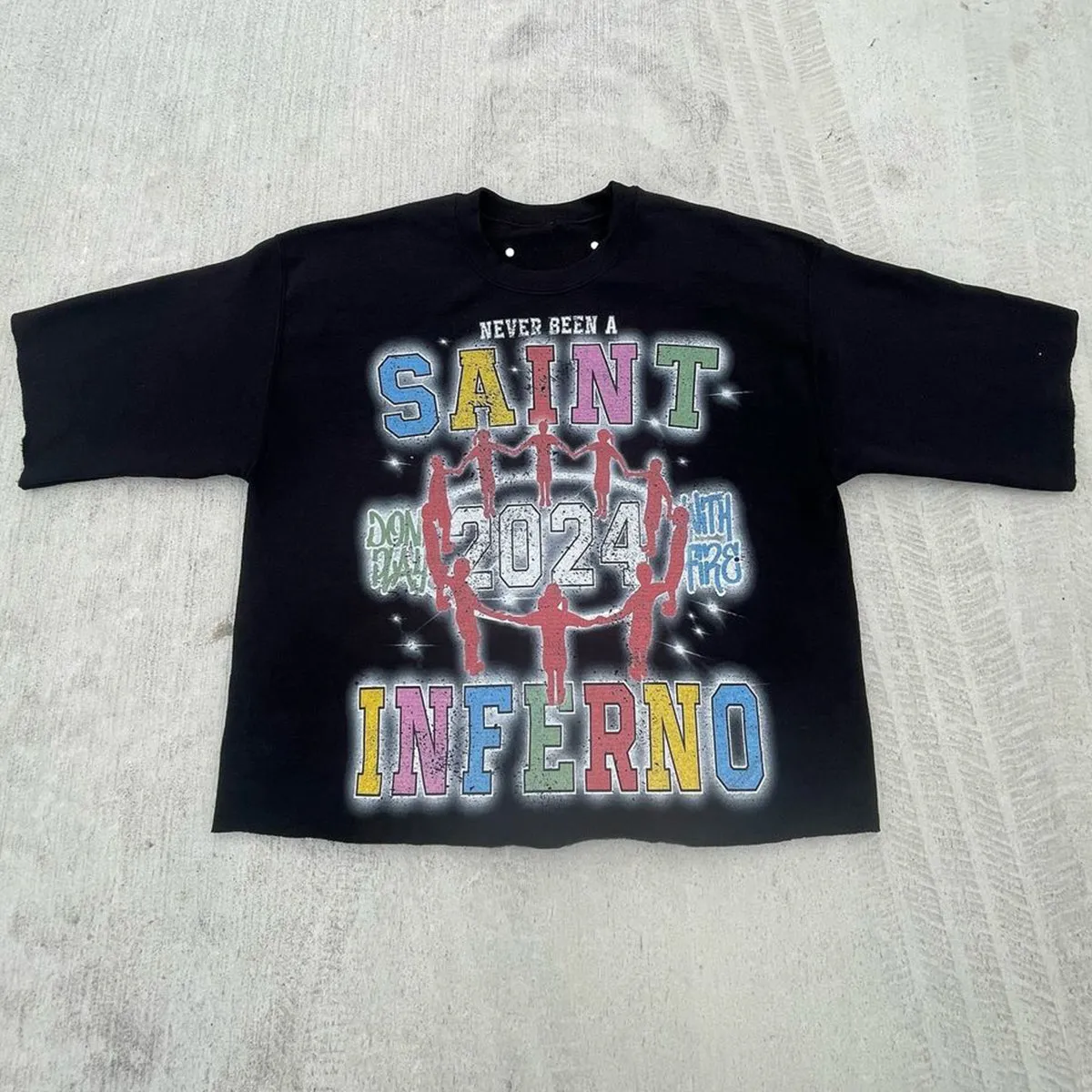 Blavra Never Been A Saint Glow Graphic Print Cotton Cropped T-Shirts