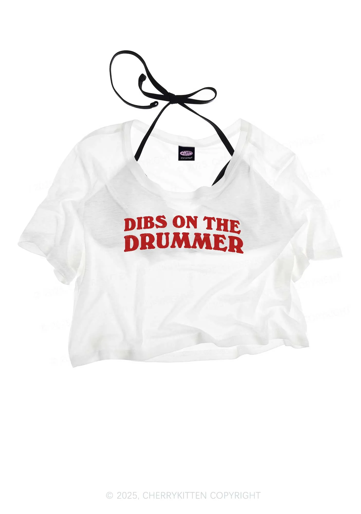 Dibs On The Drummer Y2K Sheer Crop Tee Cherrykitten