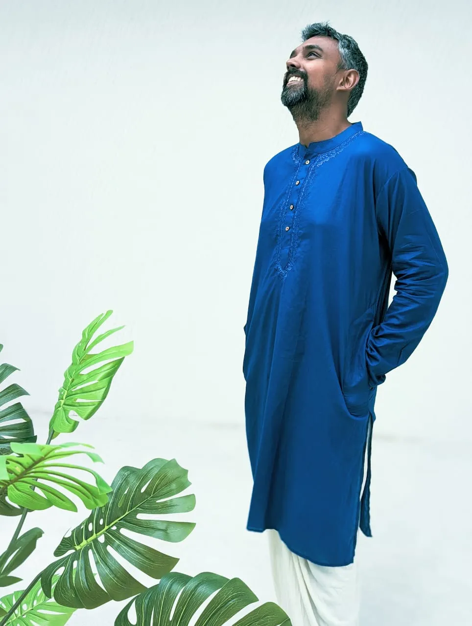 Embroidered Cotton Men's Kurta | Royal Blue