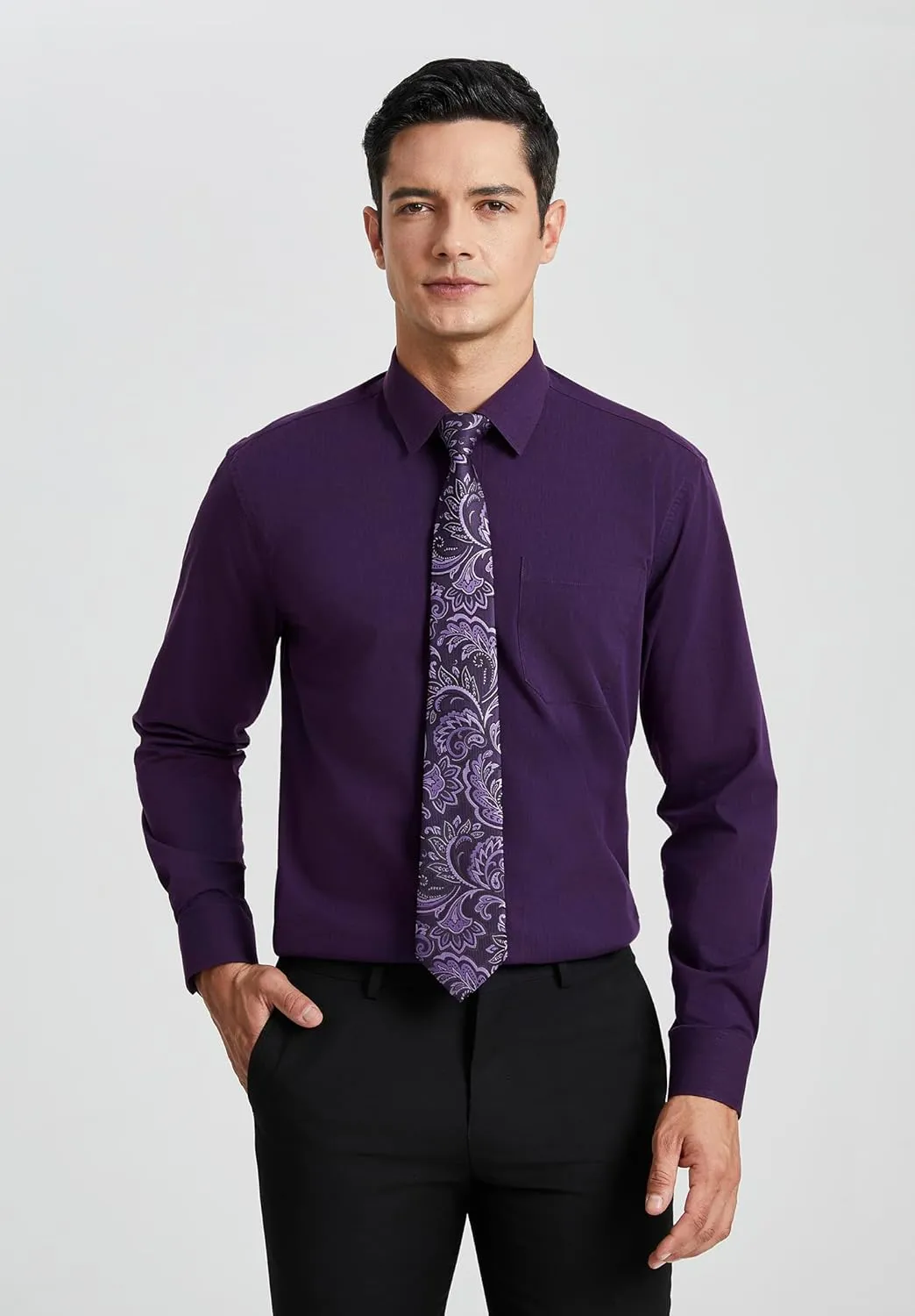 Enlision Mens Dress Shirts Long Sleeve Button Down Shirt for Men Regular Fit Business Casual Shirt and Tie Sets for Wedding