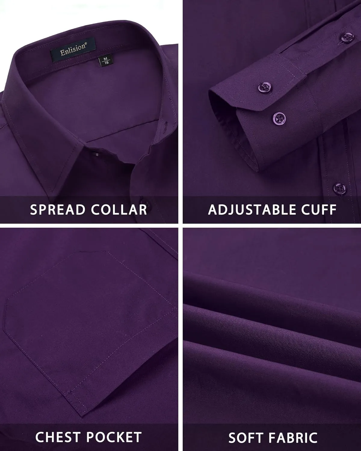 Enlision Mens Dress Shirts Long Sleeve Button Down Shirt for Men Regular Fit Business Casual Shirt and Tie Sets for Wedding