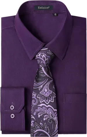 Enlision Mens Dress Shirts Long Sleeve Button Down Shirt for Men Regular Fit Business Casual Shirt and Tie Sets for Wedding