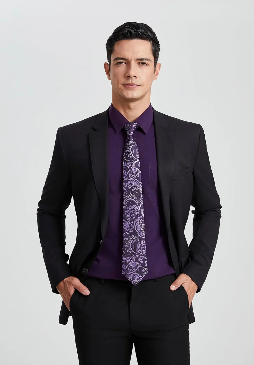 Enlision Mens Dress Shirts Long Sleeve Button Down Shirt for Men Regular Fit Business Casual Shirt and Tie Sets for Wedding