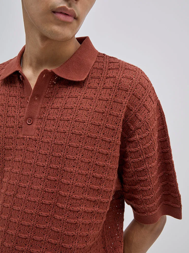 ETA Rust Textured Relaxed-Fit Cotton Polo T-Shirt