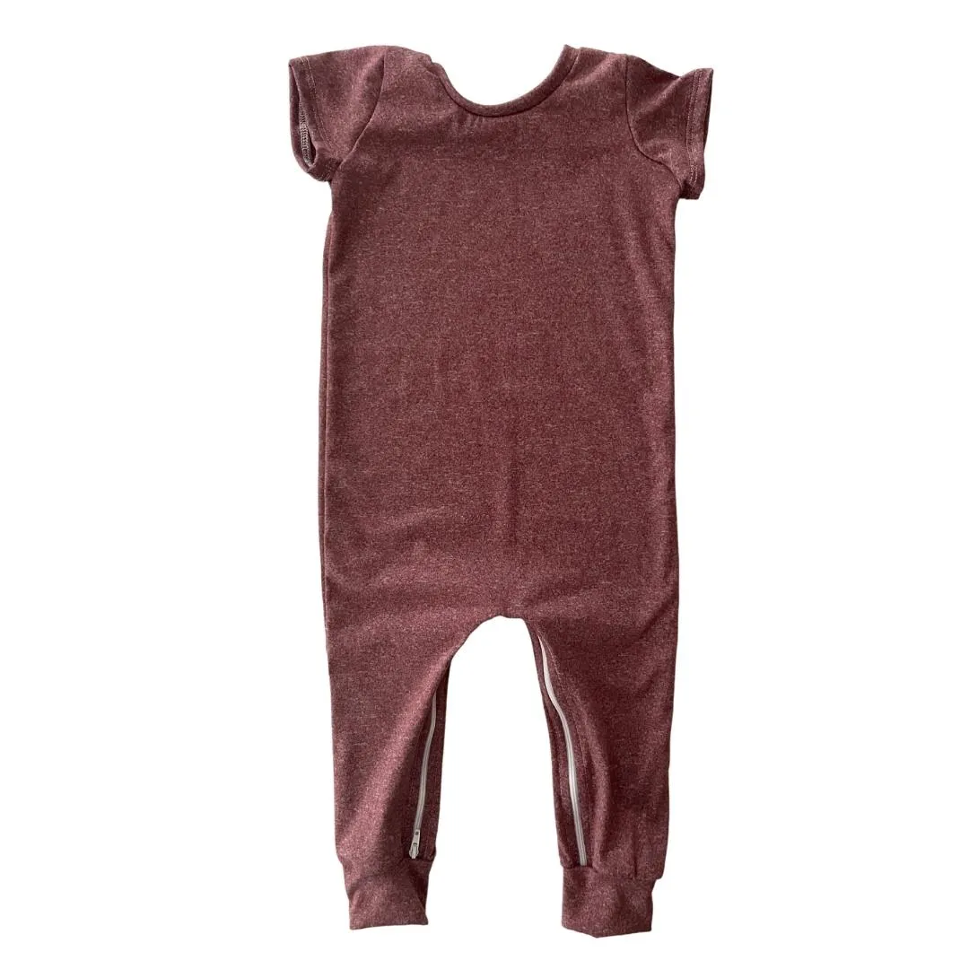 Heathered Maroon Zip Romper