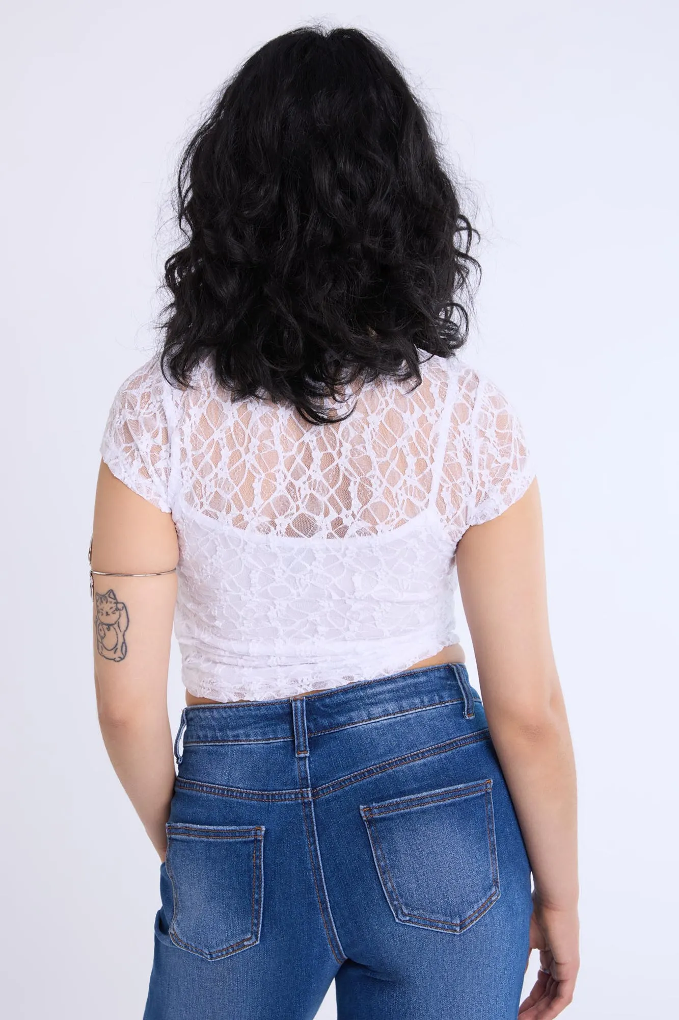 Lace Cap Sleeve Cropped Top