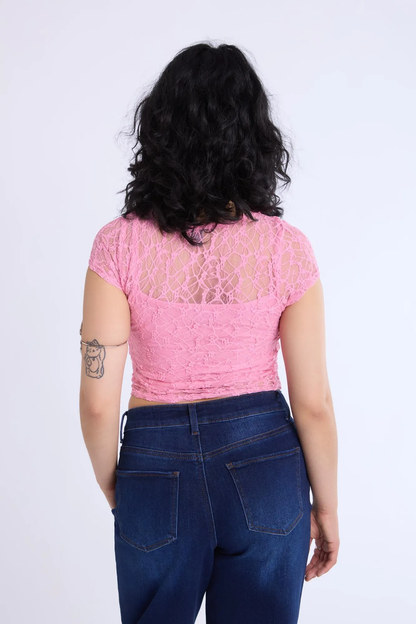 Lace Cap Sleeve Cropped Top