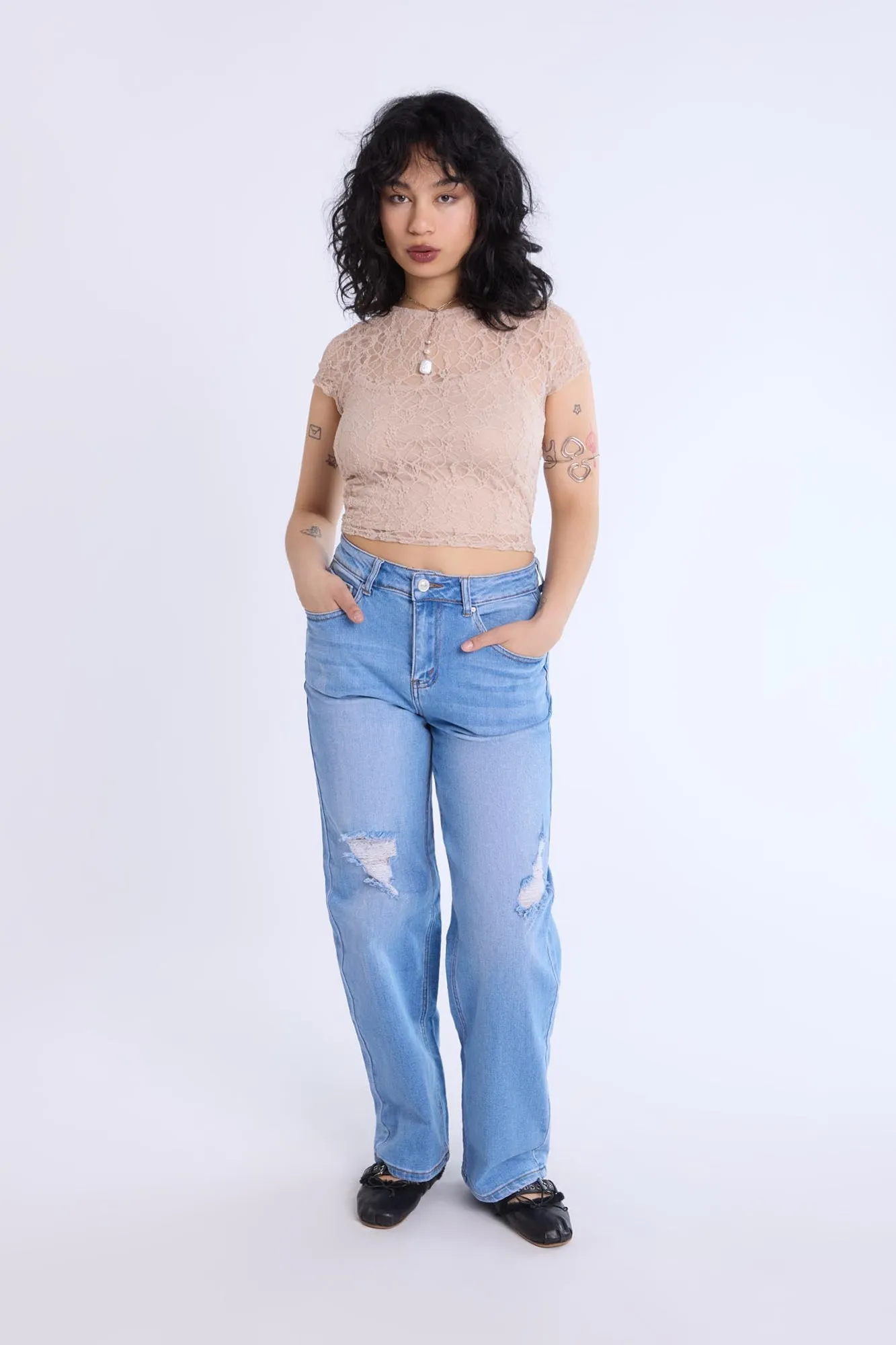 Lace Cap Sleeve Cropped Top