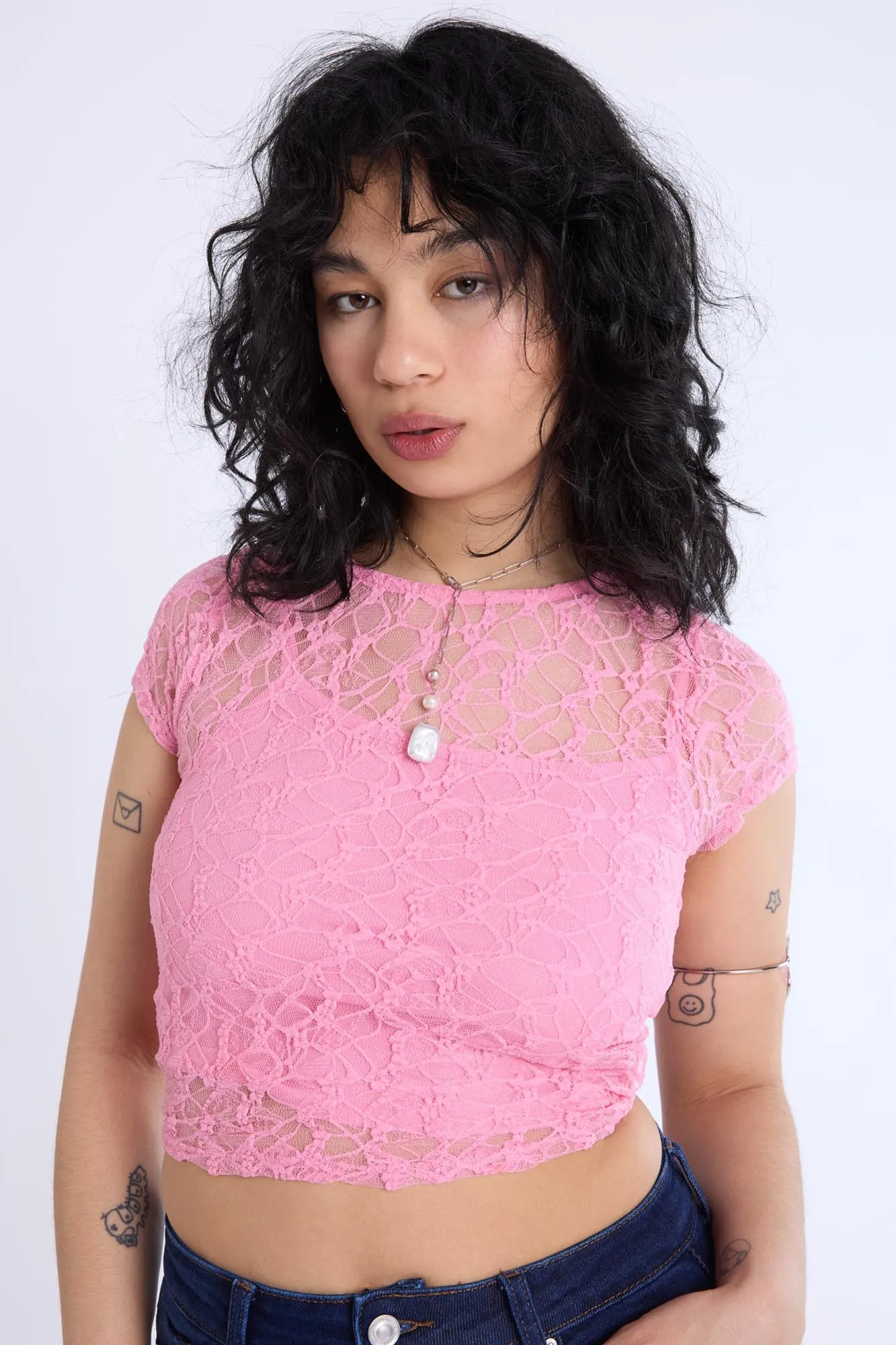 Lace Cap Sleeve Cropped Top