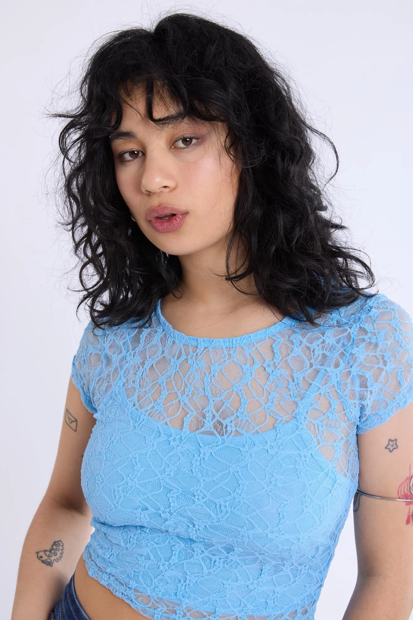 Lace Cap Sleeve Cropped Top