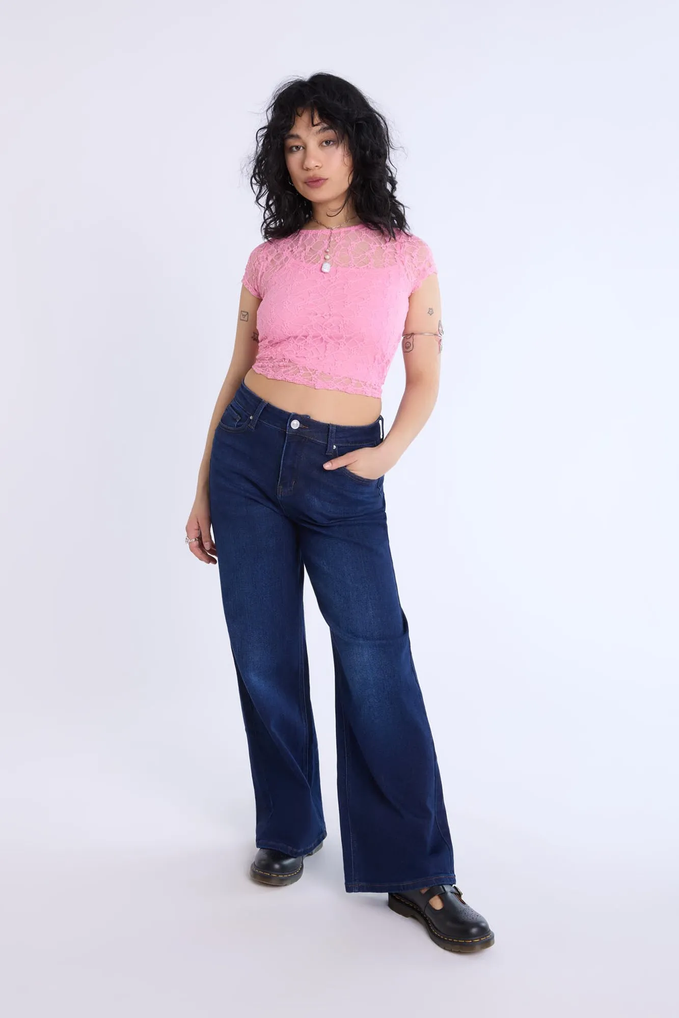 Lace Cap Sleeve Cropped Top
