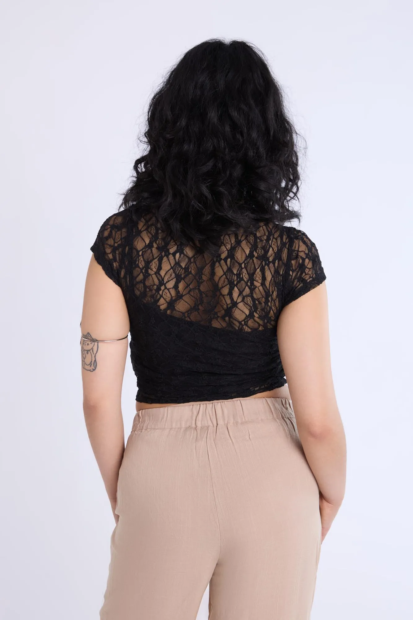 Lace Cap Sleeve Cropped Top