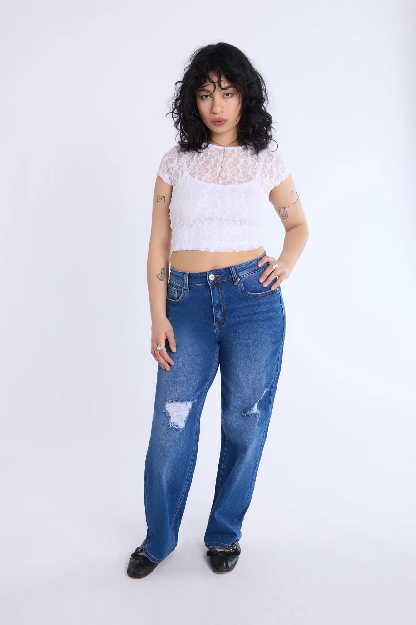 Lace Cap Sleeve Cropped Top