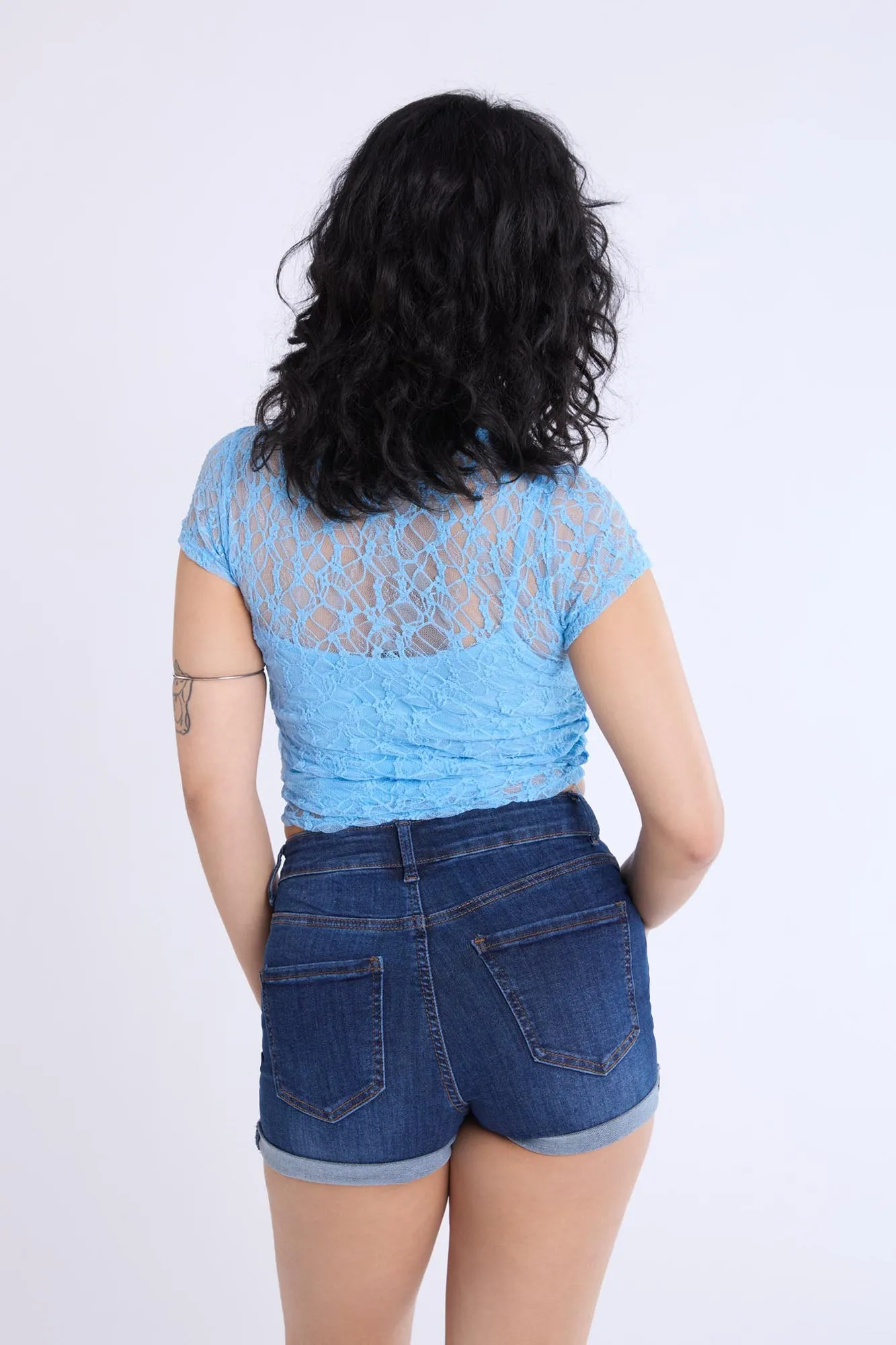 Lace Cap Sleeve Cropped Top