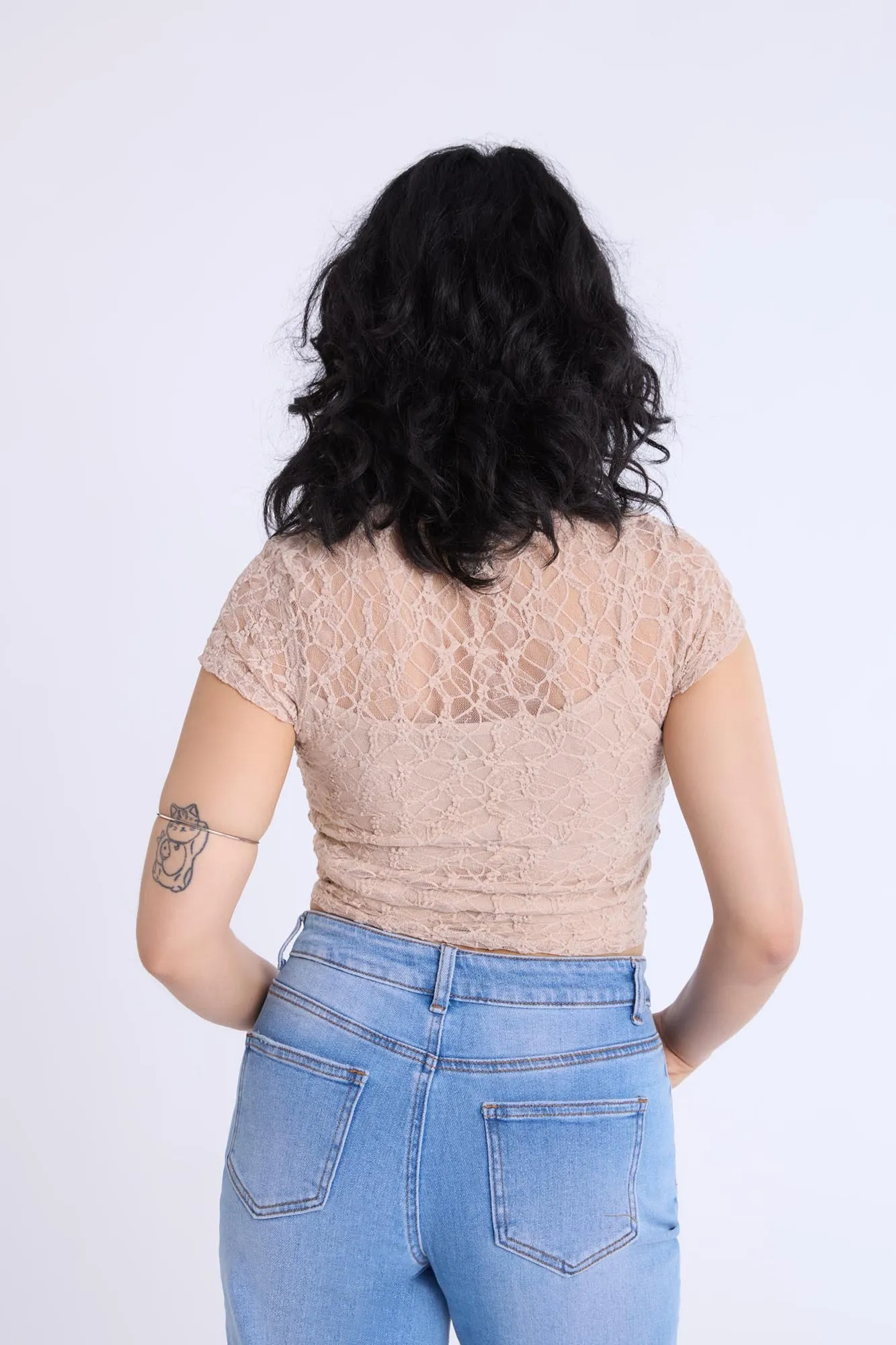 Lace Cap Sleeve Cropped Top