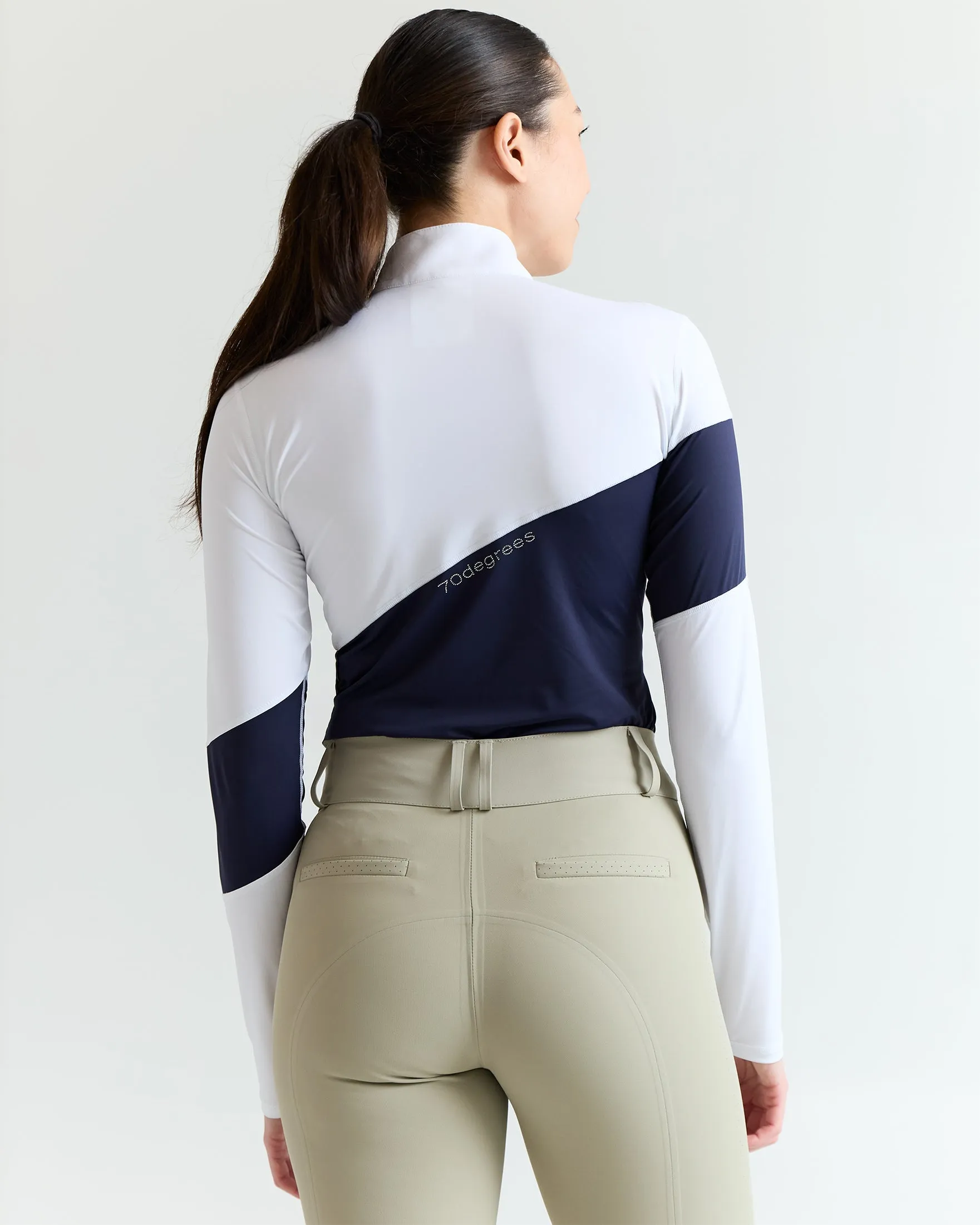 Long Sleeve Asymm Show Shirt - Navy/ White