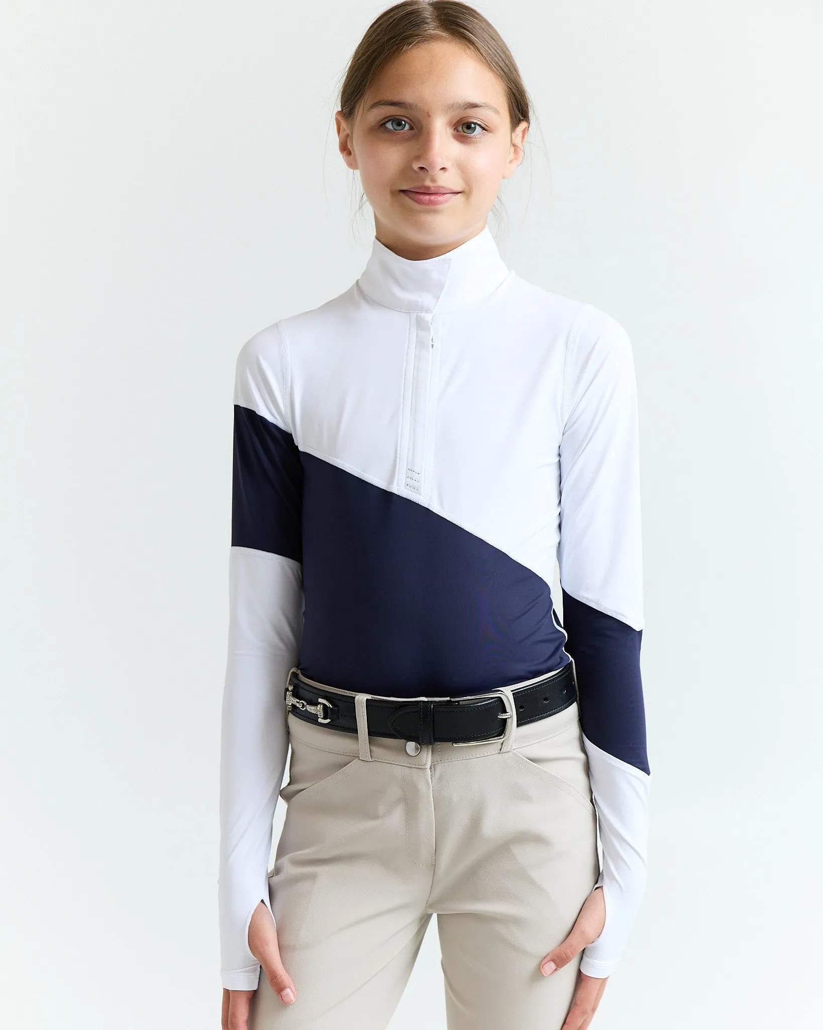 Long Sleeve Asymm Show Shirt - Navy/ White