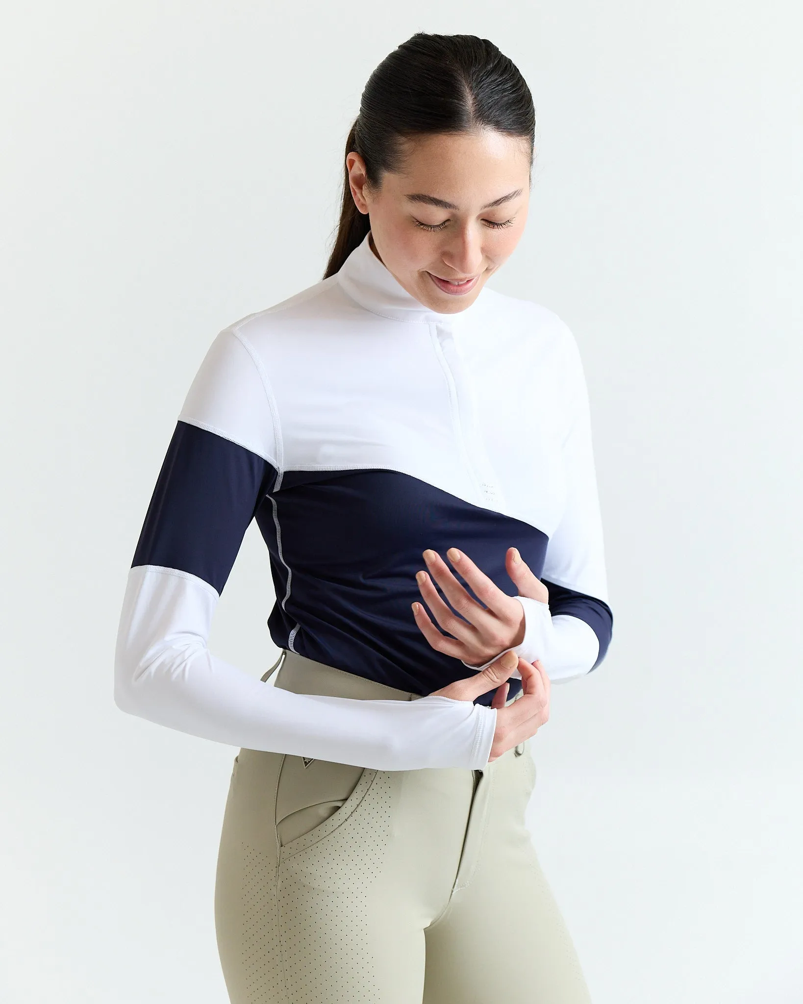 Long Sleeve Asymm Show Shirt - Navy/ White