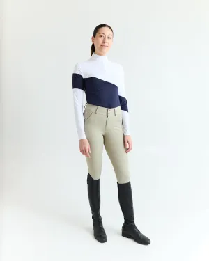 Long Sleeve Asymm Show Shirt - Navy/ White