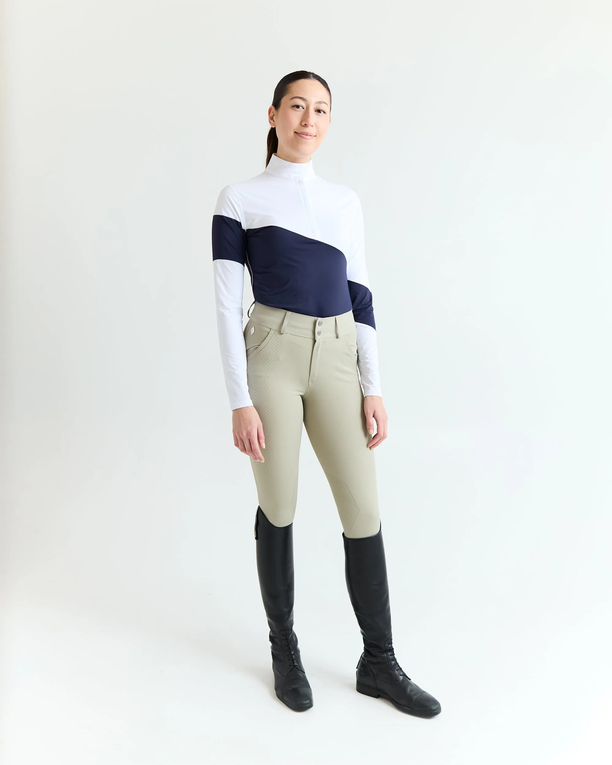 Long Sleeve Asymm Show Shirt - Navy/ White