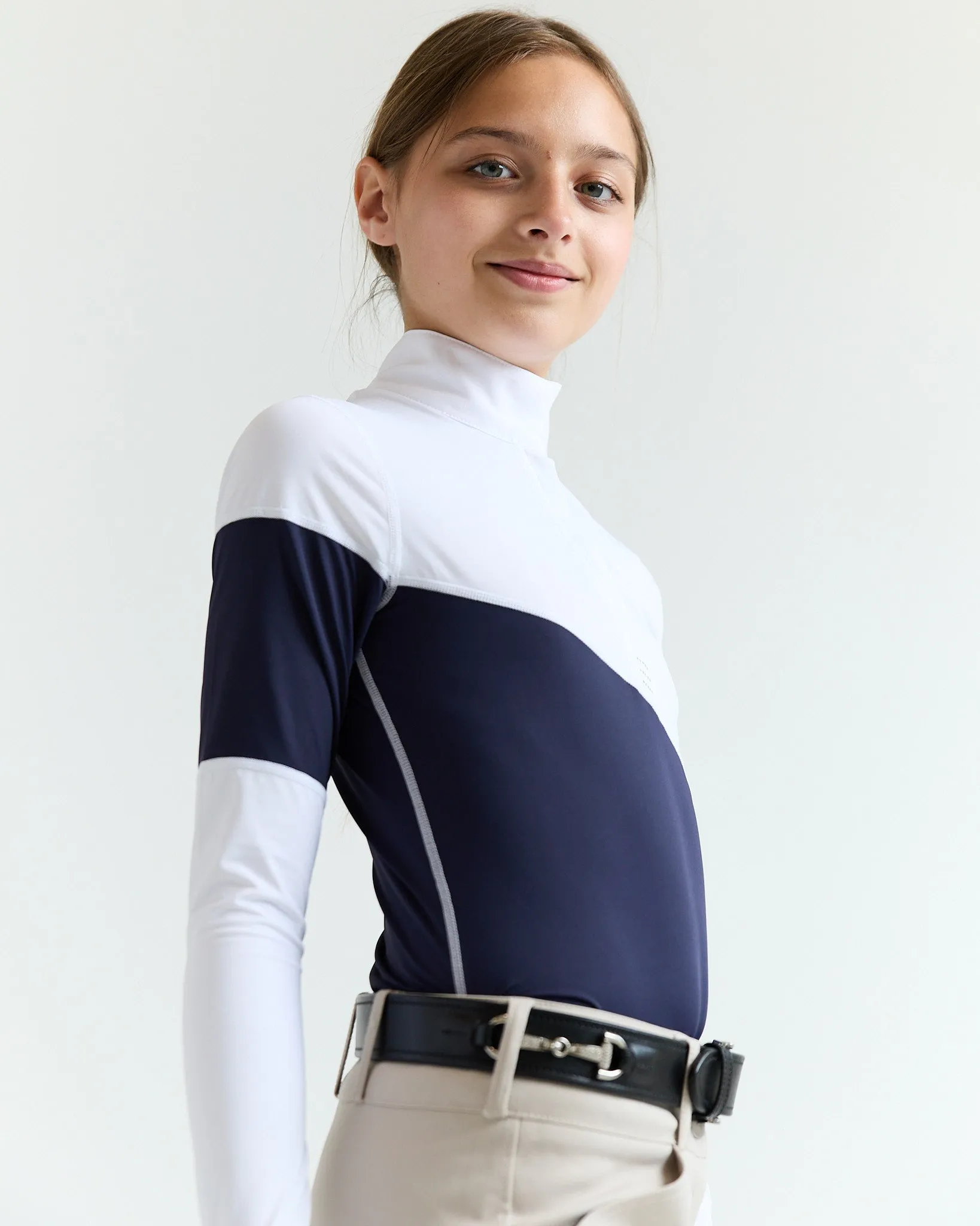 Long Sleeve Asymm Show Shirt - Navy/ White