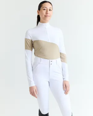 Long Sleeve Asymm Show Shirt - Safari/ White
