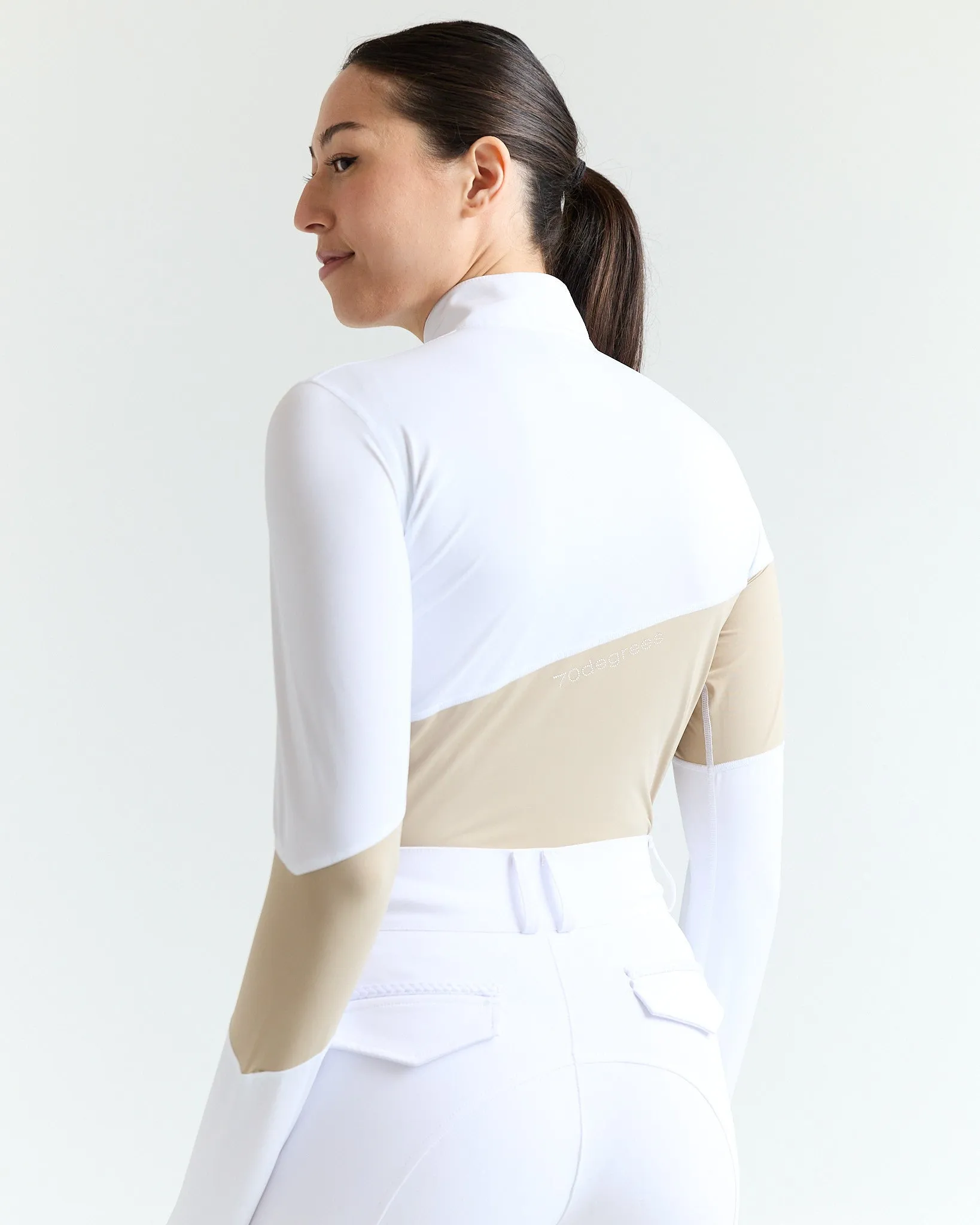 Long Sleeve Asymm Show Shirt - Safari/ White