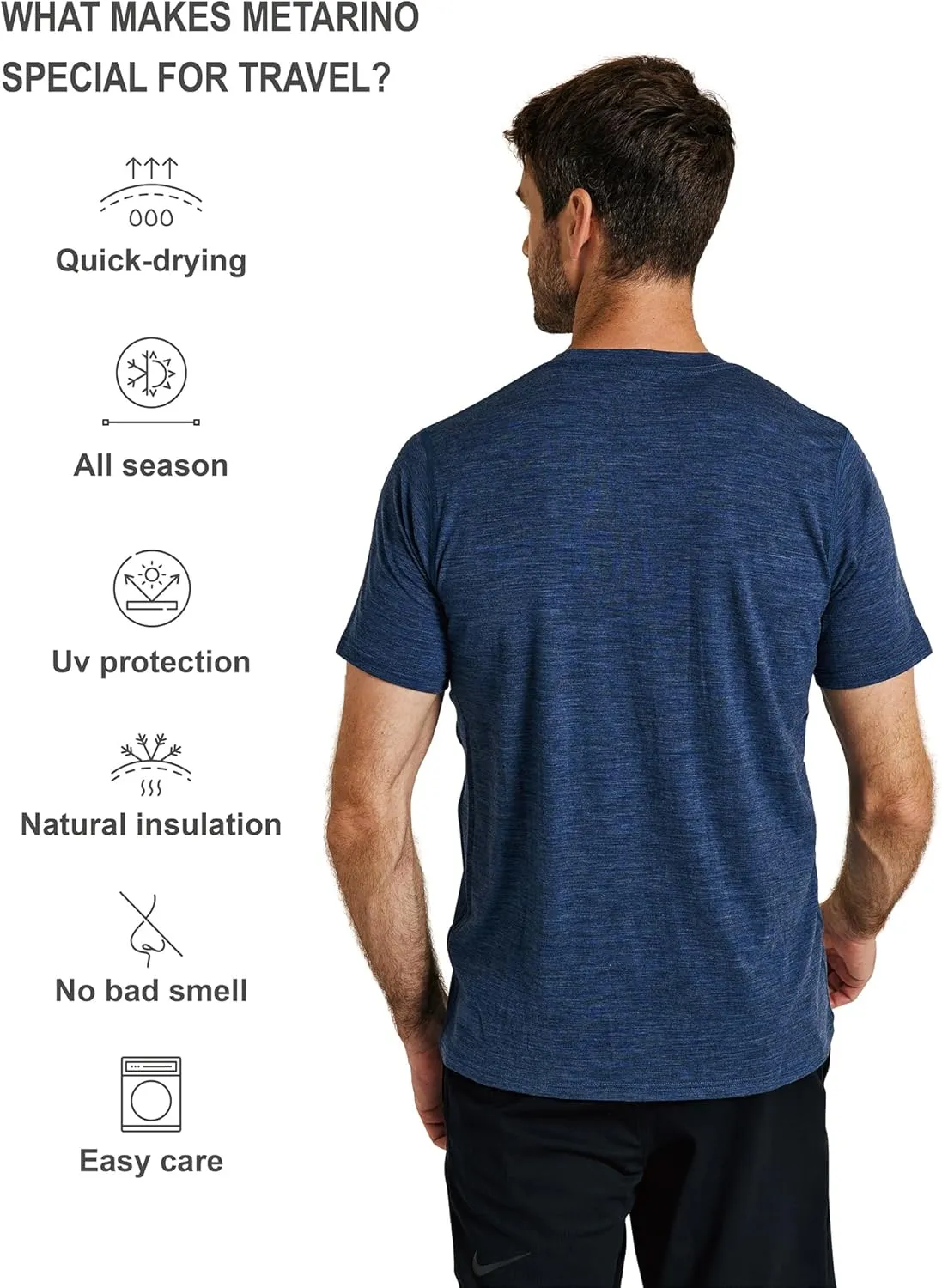METARINO Mens Merino Wool T-Shirt Short Sleeve Athletic Tees Lightweight Base Layer Undershirt for Running,Workout