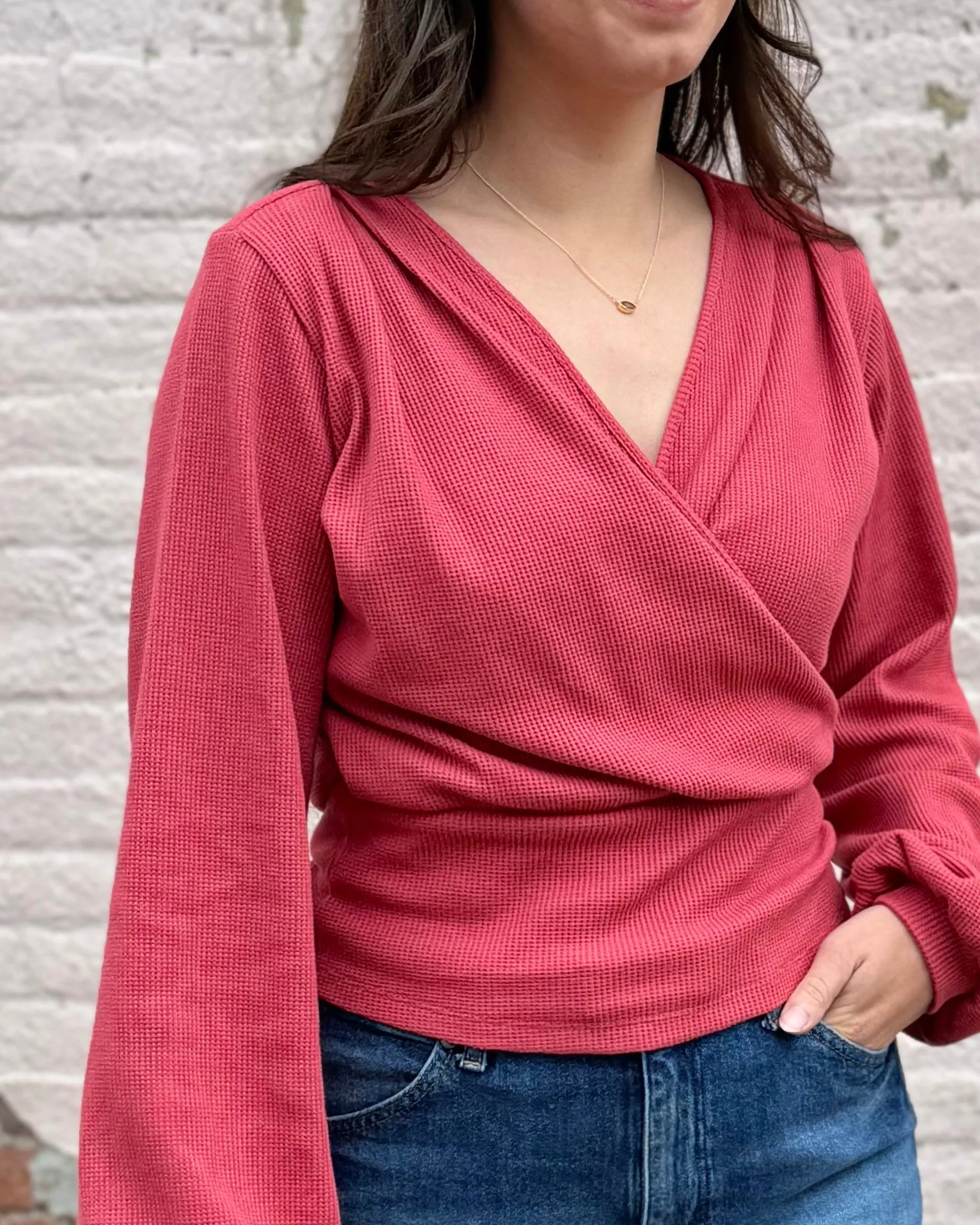 OASIS waffle knit top in Soft Hibiscus