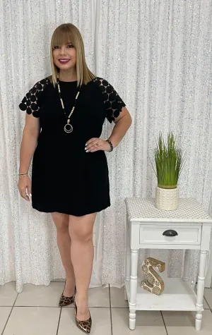 Plus black dress with crochet sleeves