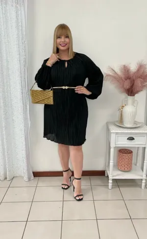 Plus black with sleeves short dress
