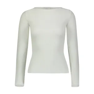 RIB SLOUCHY CREW Pearl White w Scallop