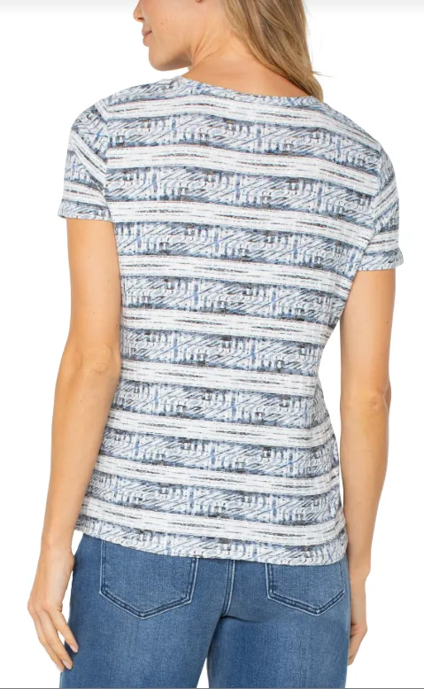 Short Sleeve Scoop Neck Knit Top W/Miter Front LM8D17KU55P