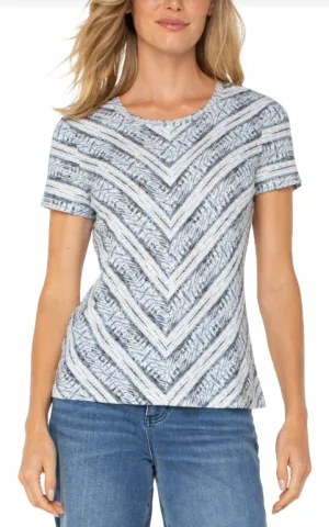 Short Sleeve Scoop Neck Knit Top W/Miter Front LM8D17KU55P