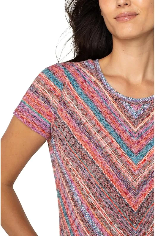 Short Sleeve Scoop Neck Knit Top W/Miter Front LM8D17KU55P