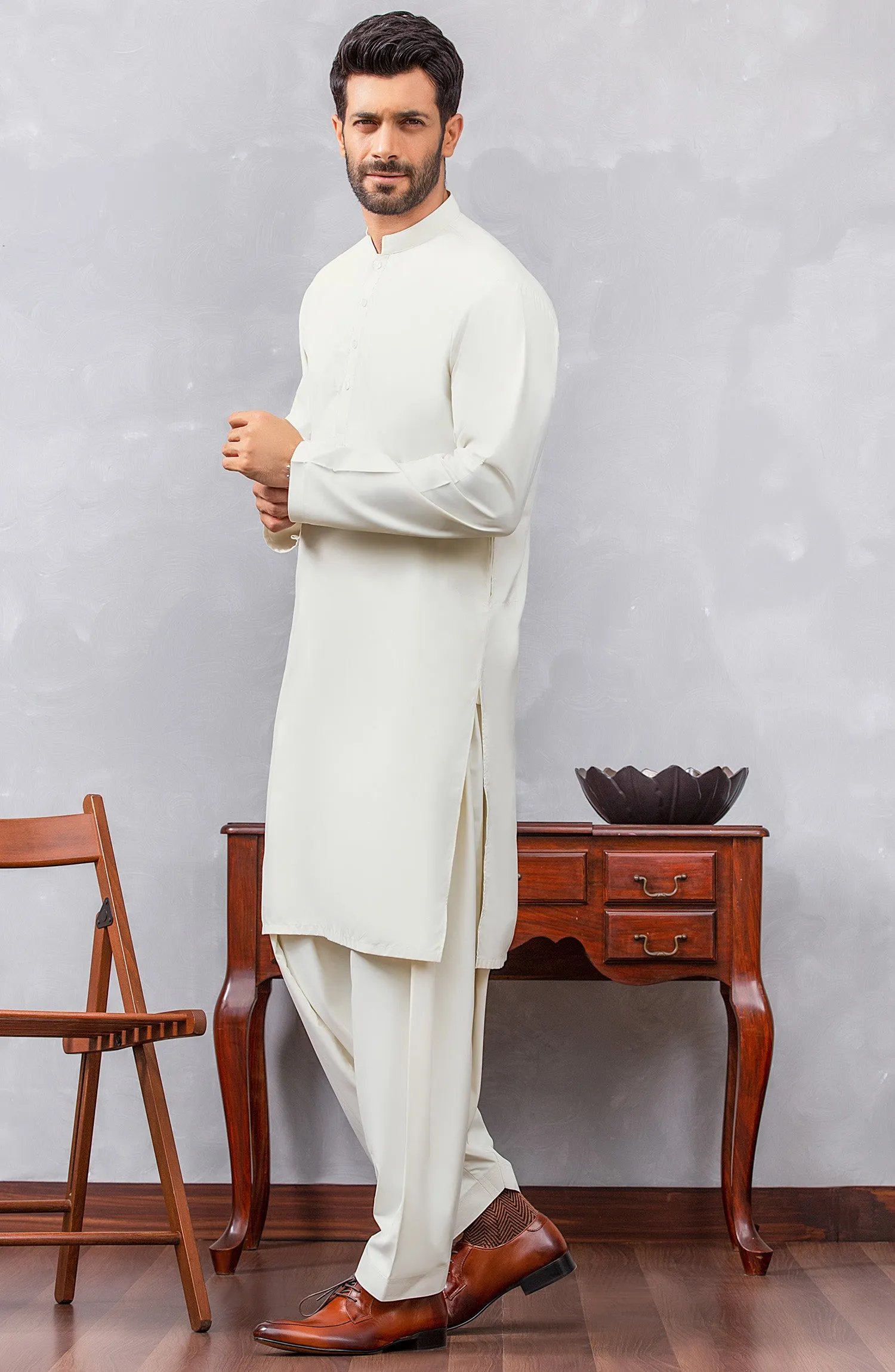 Stitched 2 Piece Plain Premium Cotton Kameez and  Shalwar (OMM-22-002/S OFF WHITE)