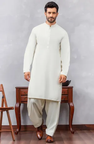 Stitched 2 Piece Plain Premium Cotton Kameez and  Shalwar (OMM-22-002/S OFF WHITE)