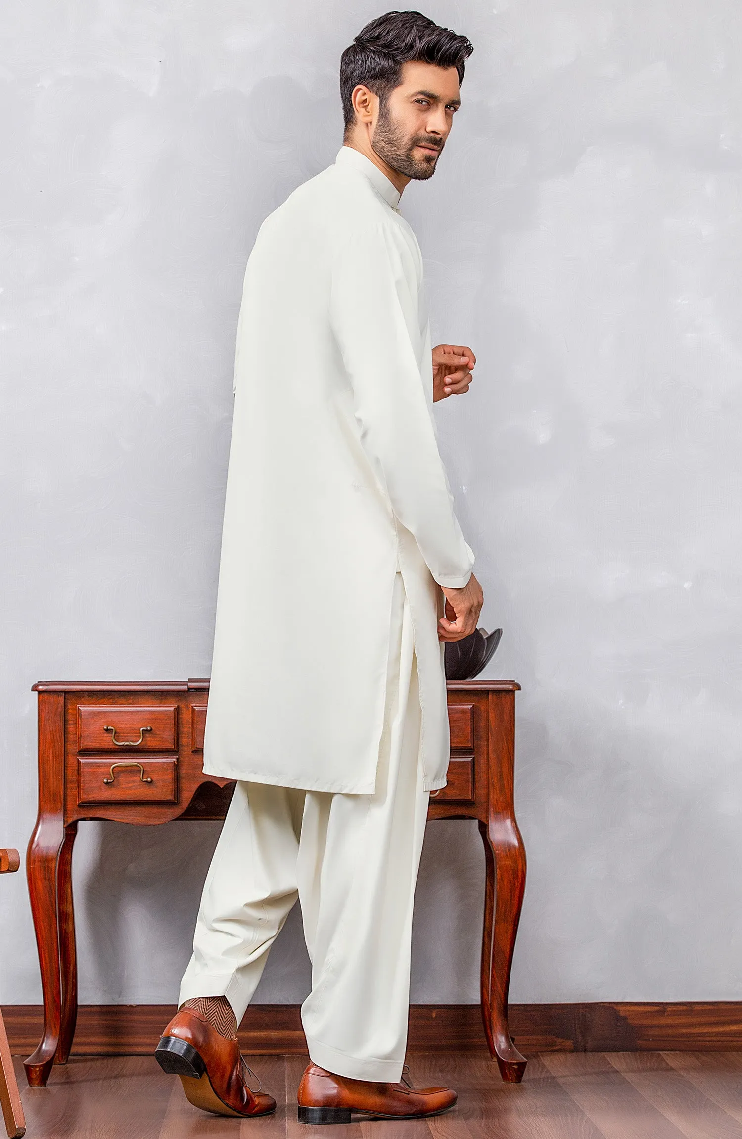 Stitched 2 Piece Plain Premium Cotton Kameez and  Shalwar (OMM-22-002/S OFF WHITE)