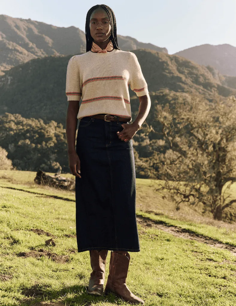 The Puff Sleeve Pullover Cream Ribbon Stripe