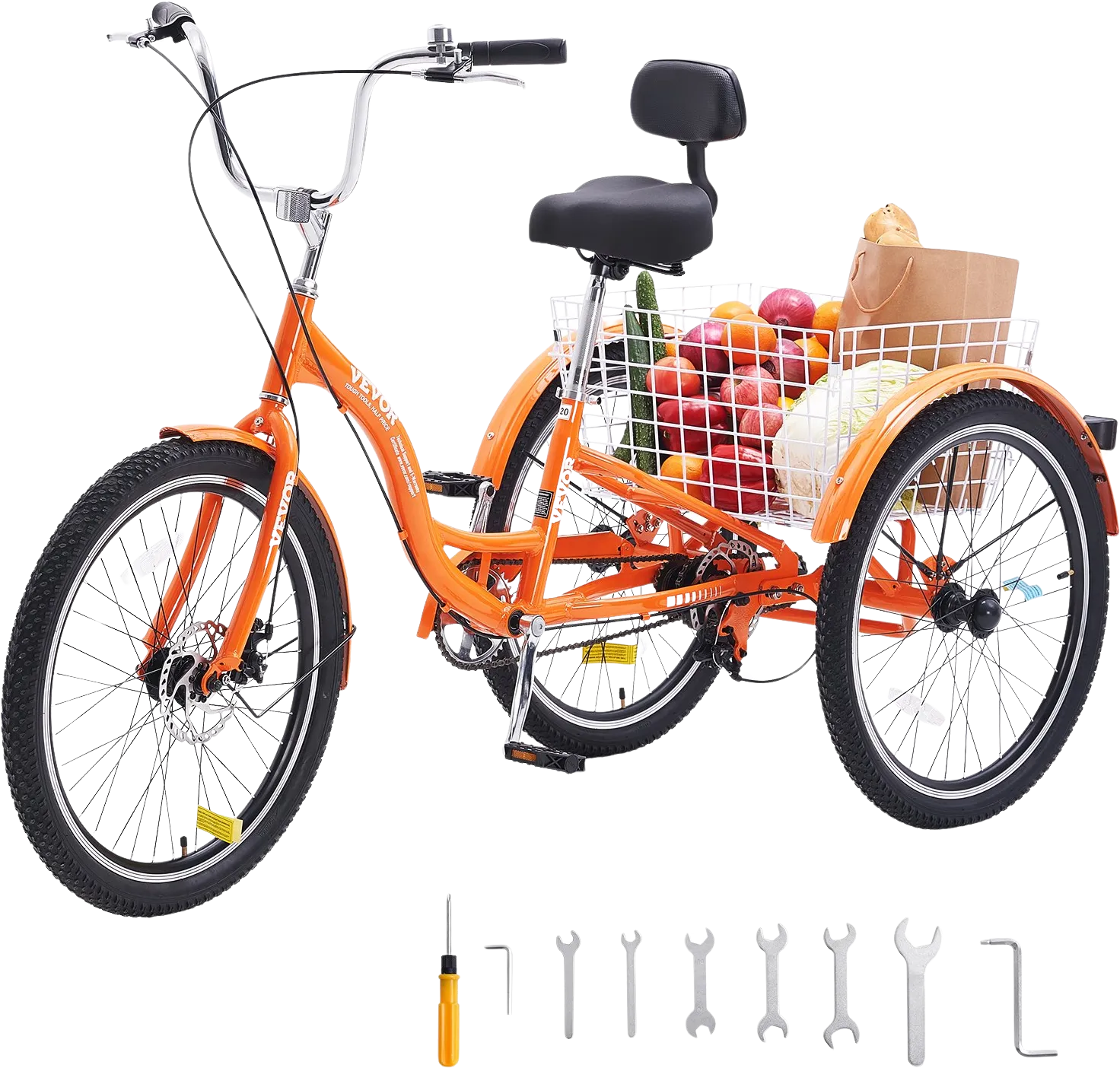 Vevor Adult Tricycle 20" 1-Speed Aluminum Alloy Cruiser with Backrest Seat Cushion and Basket New