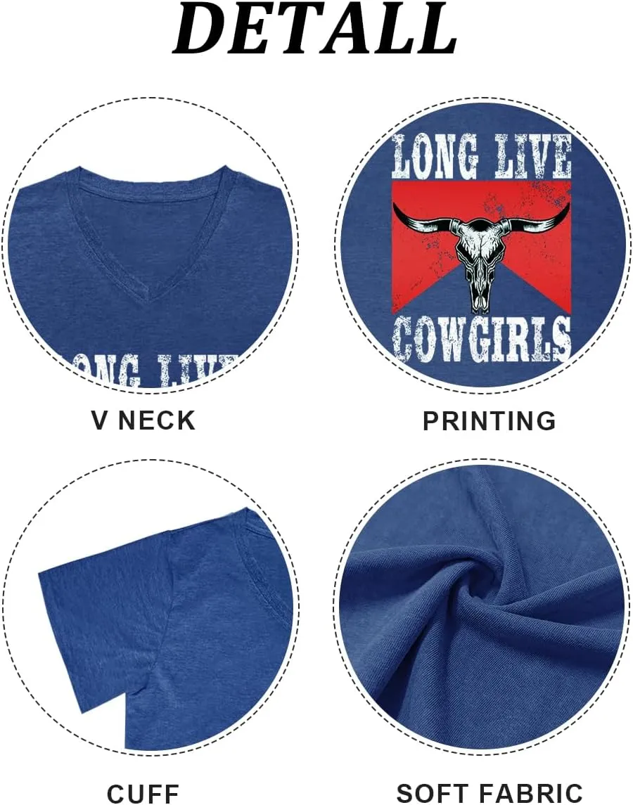 Western Country Shirt for Women Cowgirl Cartoon Boots V Neck Short Sleeve Tops Vintage Cowboy Graphic Tees