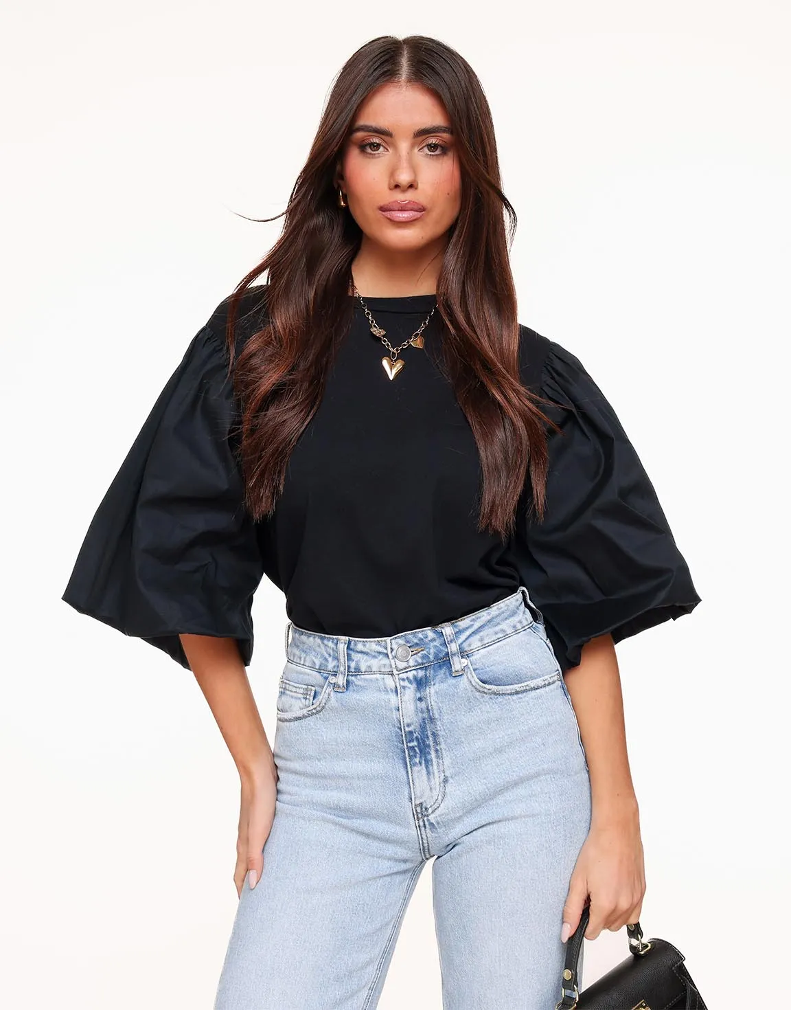 Zwarte Pofmouwen - T-shirt