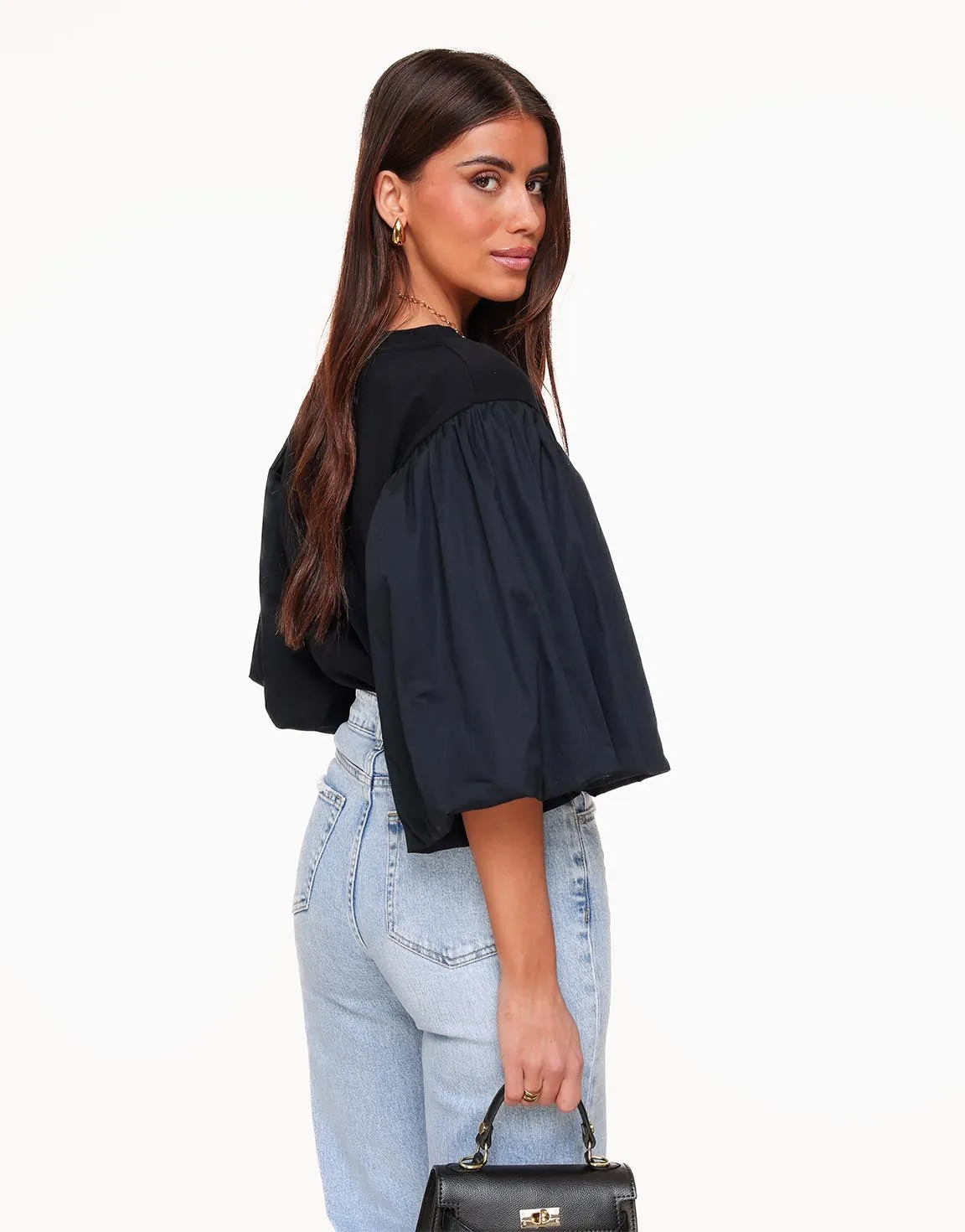 Zwarte Pofmouwen - T-shirt